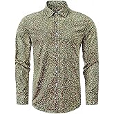 TUNEVUSE Men Floral Dress Shirts Long Sleeve Casual Button Down Flower Printed Shirts 100% Cotton