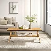 Roundhill Furniture Arona Mid-Century Modern Wood Shelf Coffee Table, Natural Oak Finish