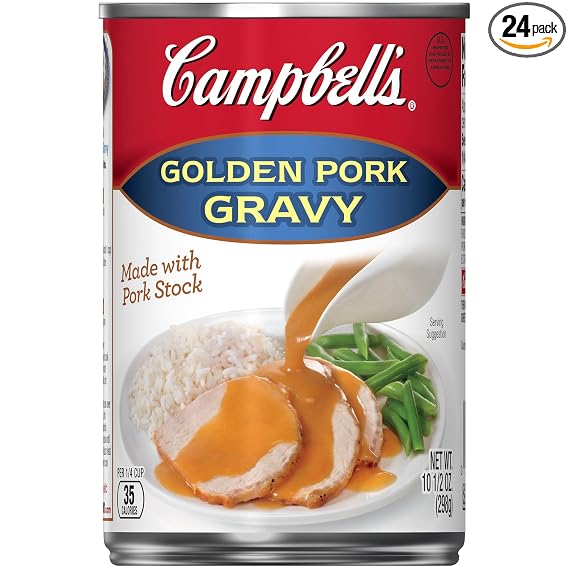 Campbell's gravy - Golden pork Water pork, pork stock, tomato puree (Water, tomato paste), Wheat flour, modified Food starch (051000025562)