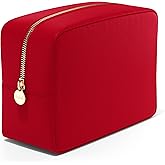 Embla Makeup Bag Travel Cosmetics Pouch and Toiletry Bag, Nylon Zipper Pouch Purse, Cute Make Up Organizer Storage Tote for Women Girls, Waterproof Travel Skincare Case, Small Makeup Bags, Ruby Red