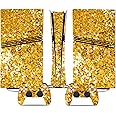 PS5 Pro Digital Skin & Controller Decal Set-Custom Vinyl Wrap Stickers for PlayStation 5 Console & DualSense Controller-Matte Black Gaming Skins Full Cover Protection(Shiny Gold, PS5 Pro Digital)