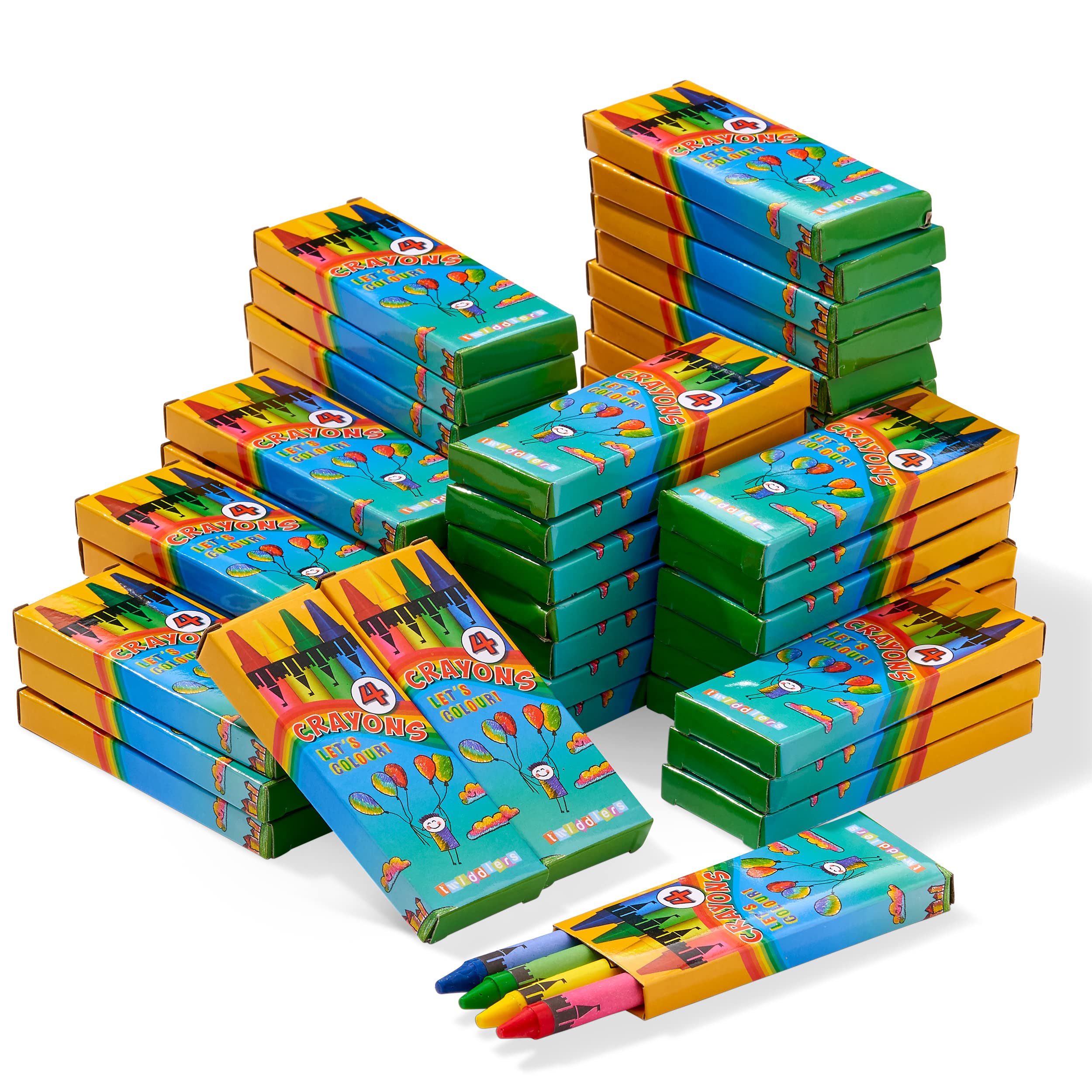 THE TWIDDLERS 50 Boxes of Wax Crayons for Kids, 4 Per Box, 200 Total - Mixed Coloured, Perfect Mini Crayon Packs for Party Bag Fillers, Classroom Rewards, Arts & Crafts, Restaurants