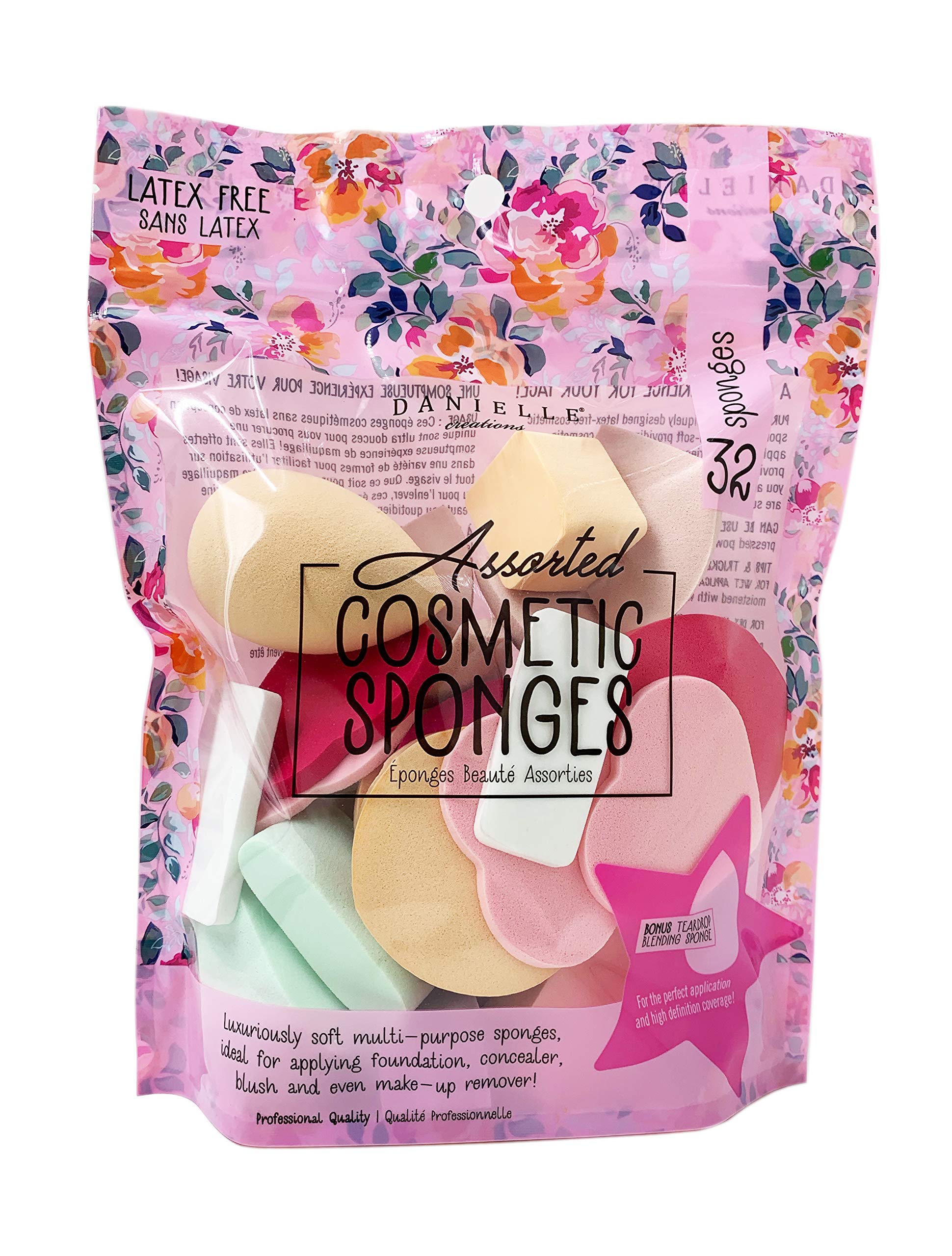 32 Pieces Latex Free Assorted Cosmetic Foundation/Concealer Blending Sponges (Floral Bag)