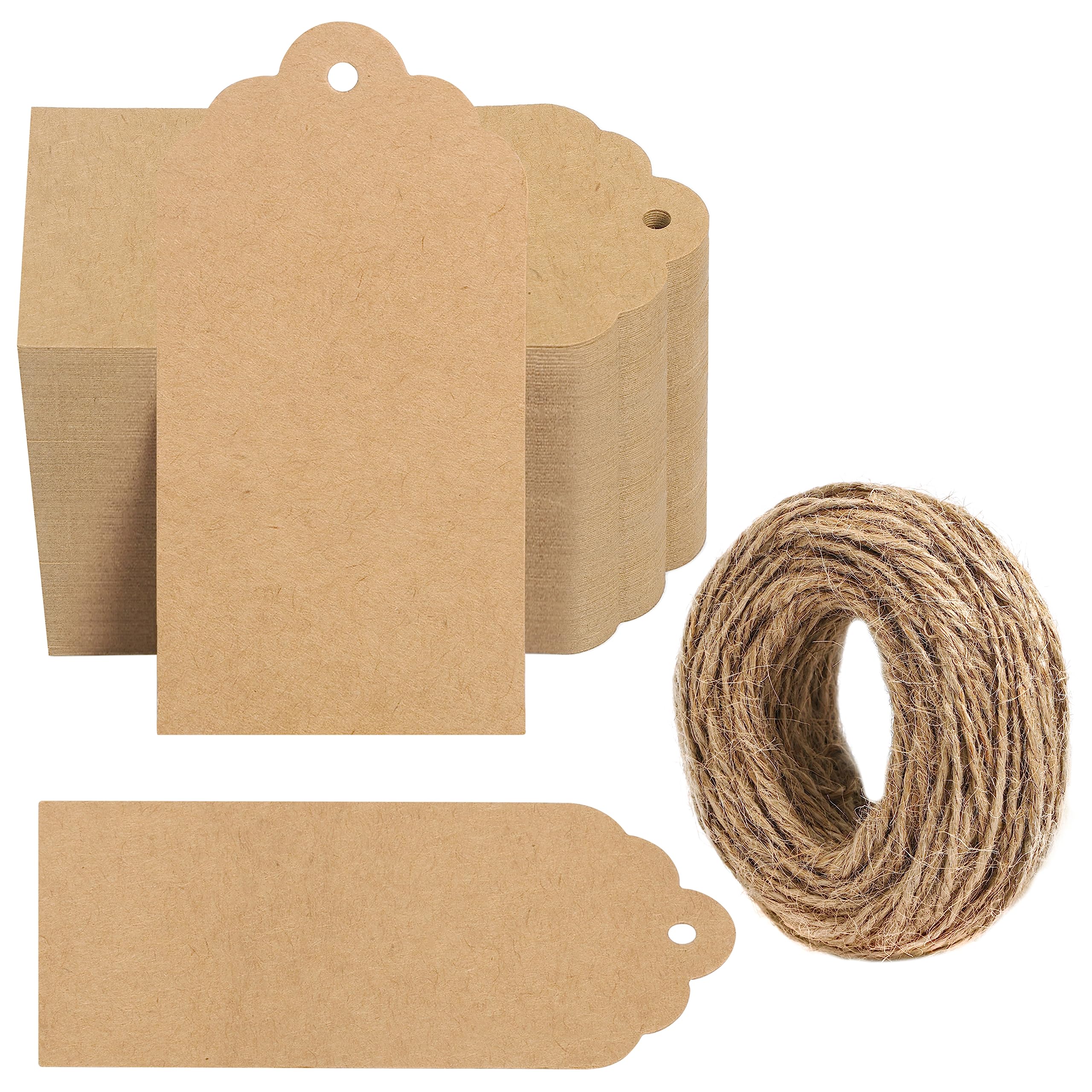 Belle Vous 1000 Pack of Brown Kraft Paper Gift Tags & String - 5 x 10cm/2 x 4 Inches - Rectangle Writable Hanging Labels for Presents, DIY Crafts, Christmas, Wedding, Birthdays and Merchandising