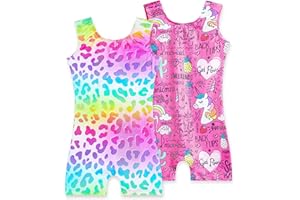 Nokecina 2 Pack Leotard for Girls Gymnastics Sparkly Tumbling Unitards with Shorts Sleeveless One Piece Biketards
