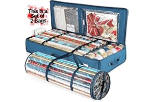 Hearth & Harbor Christmas Wrapping Paper Storage Containers - Gift Wrapping Organizer Storage Fits Up to 22 Rolls of 40" - Gift Wrap Organizer with Interior Pockets, Tear Proof - Gift Wrap Storage