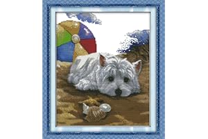 CaptainCrafts Cross Stitch Kits, New Stamped Kit Printed 11CT Fabric Cross Stitching DIY Art DMC Needlecrafts Embroidery Kit for Adults Beginner (Stamped, Dog Missing)