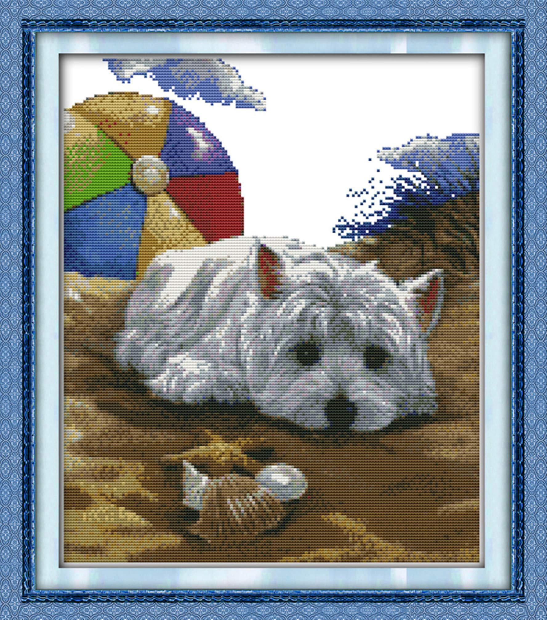 CaptainCrafts Cross Stitch Kits for Adults Stamped Cross Stitch Printed Fabric Embroidery DIY Needlework Home Decor (Preprinted 11CT, Dog Missing)