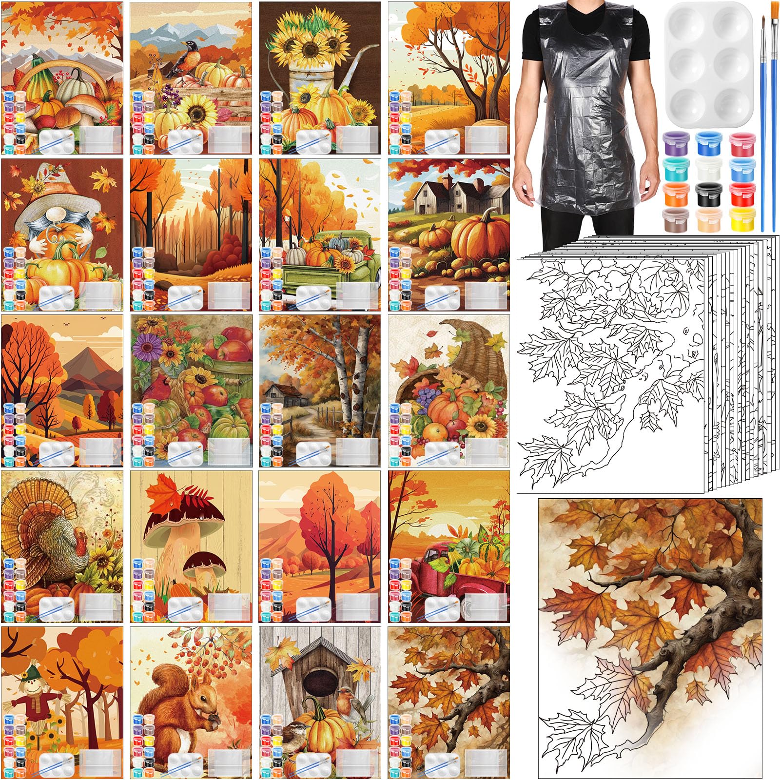 Photo 1 of Dispowreath 20 Pack Pre Drawn Canvas for Painting Drawn Canvas Paint Kit Pre Printed Canvases for Sip and Paint Party Favor DIY Virtual Party Birthday Gifts Adult's Date Night (Autumn)