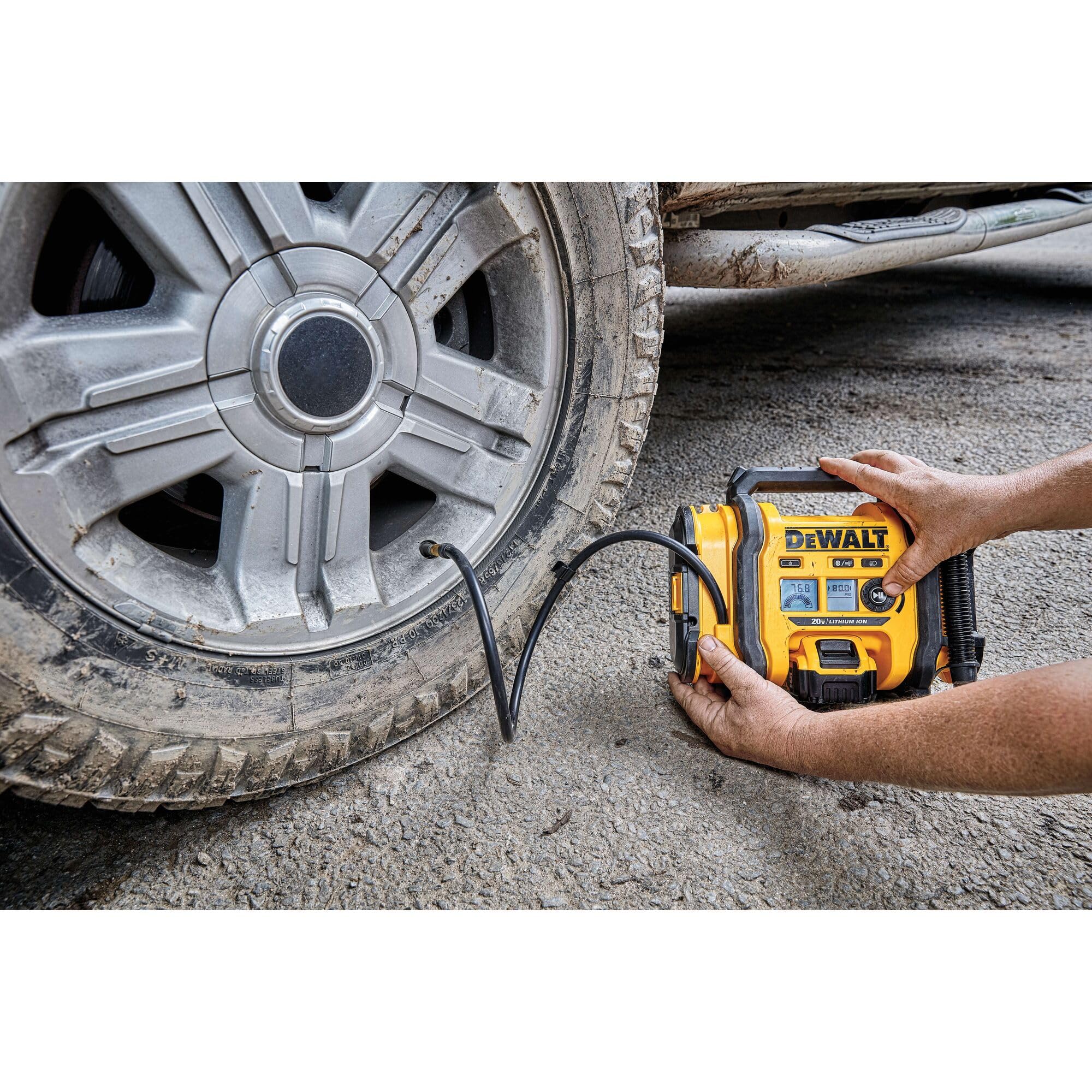 DEWALT Tire Inflator Portable Air Compressor 20V MAX, Air Pump with Automatic Shut Off, LED Light, Tool Only (DCC020IB)
