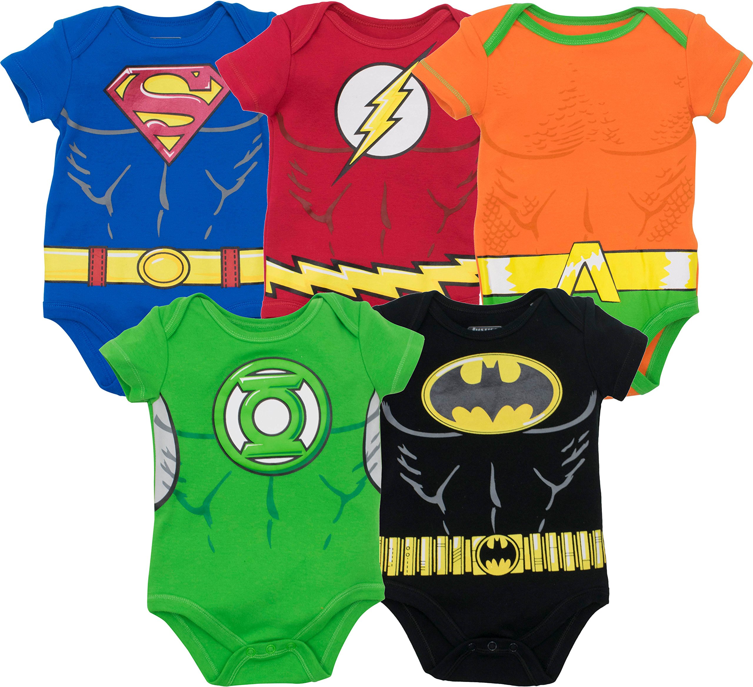Warner Bros. Justice League Baby Boys' 5 Pack Bodysuits - Assorted Superheroes