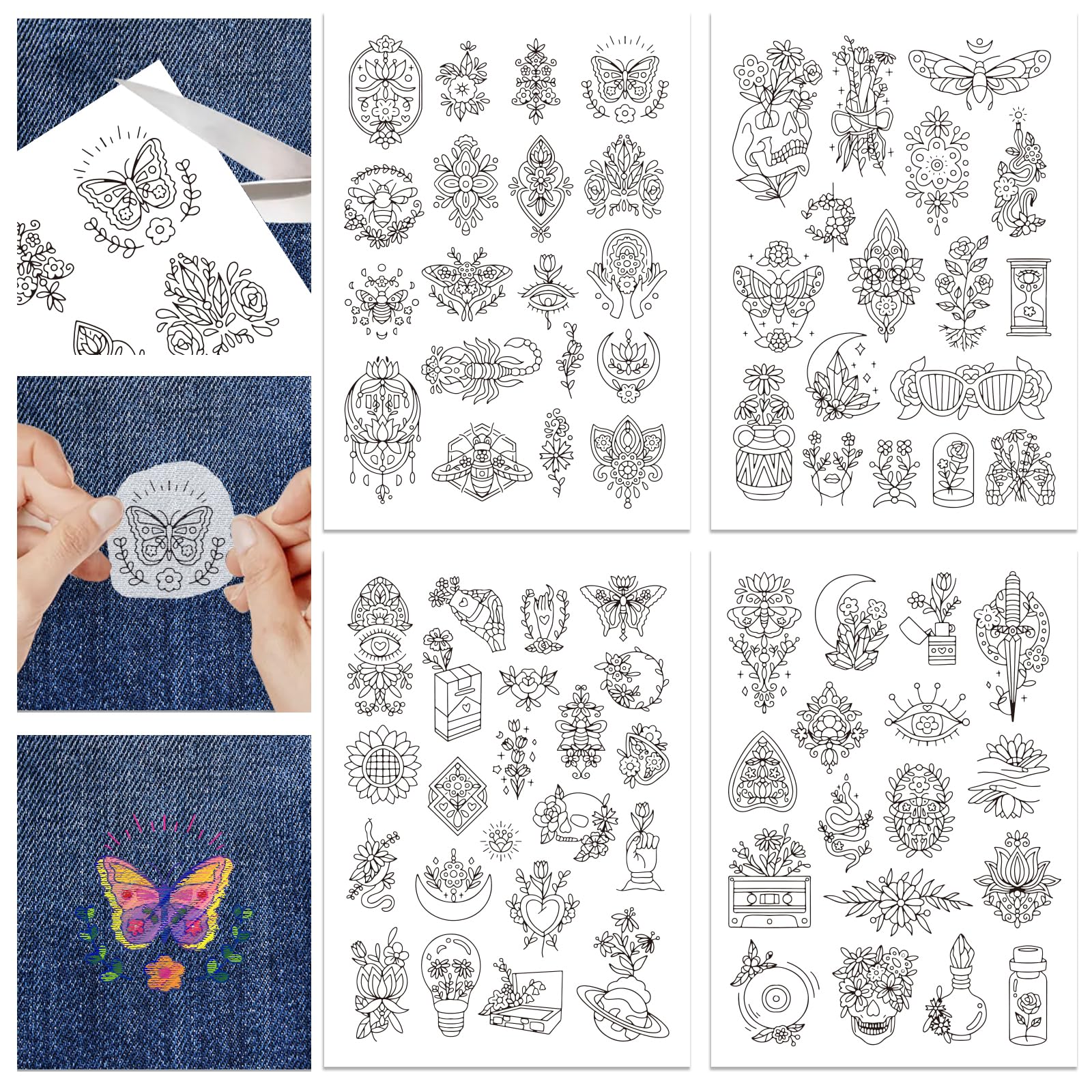 GLOBLELAND 4 Sheets Mysterious Flower Water Soluble Embroidery Hand Sewing Stabilizers for Fabric Stitch Practice Embroidery Stickers Wash Away Stabilizers for Embroidery Beginners Lovers