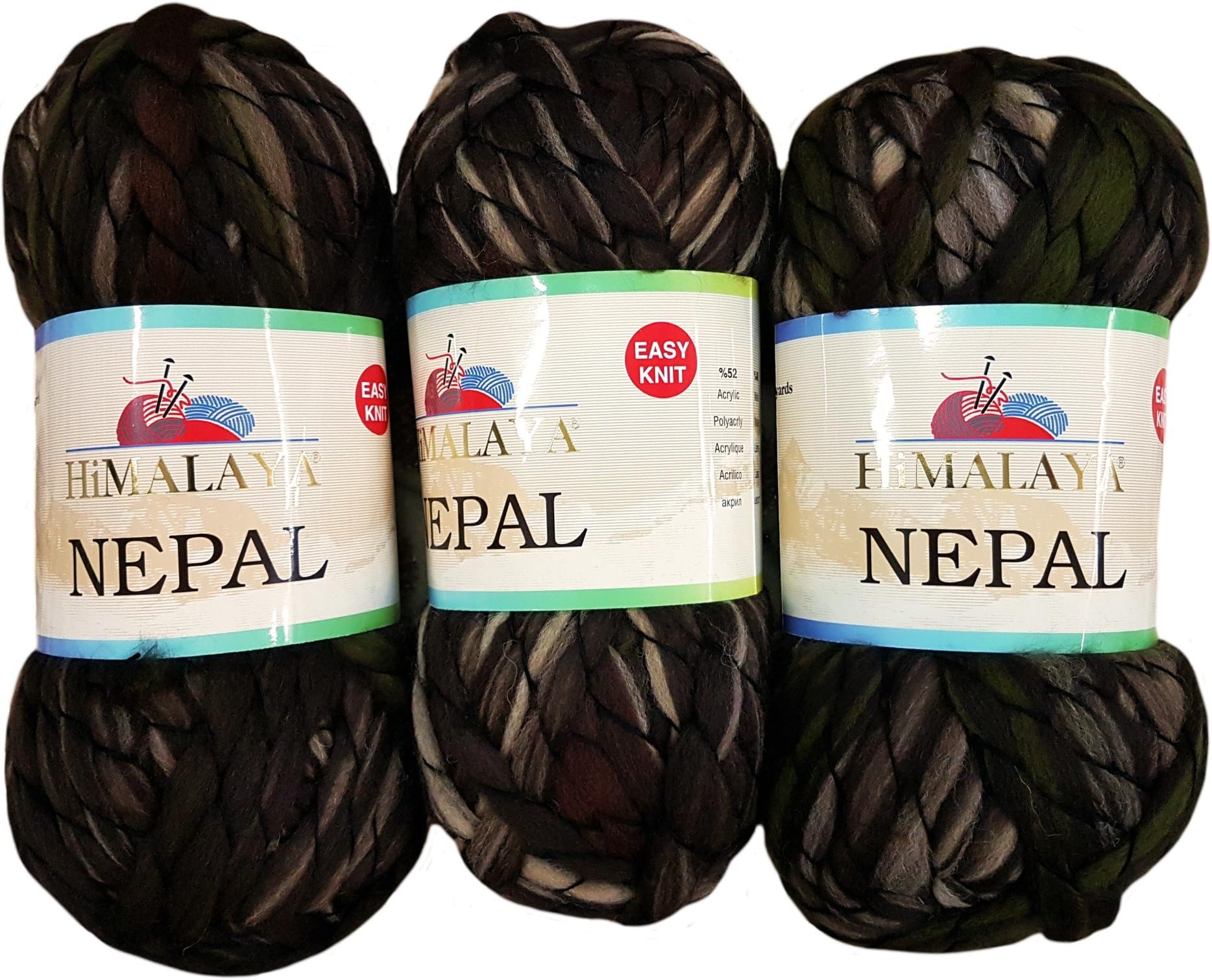 3 x 200g Knitting Wool Himalaya Nepal – 600 g super Bulky Arm and Hand Knitting Wool Blend braun beige oliv