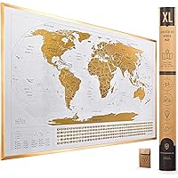 XL Scratch Off Map of The World with Flags - 36 x 24 Easy to Frame Scratch Off World Map Wall Art Poster with US States & Fla