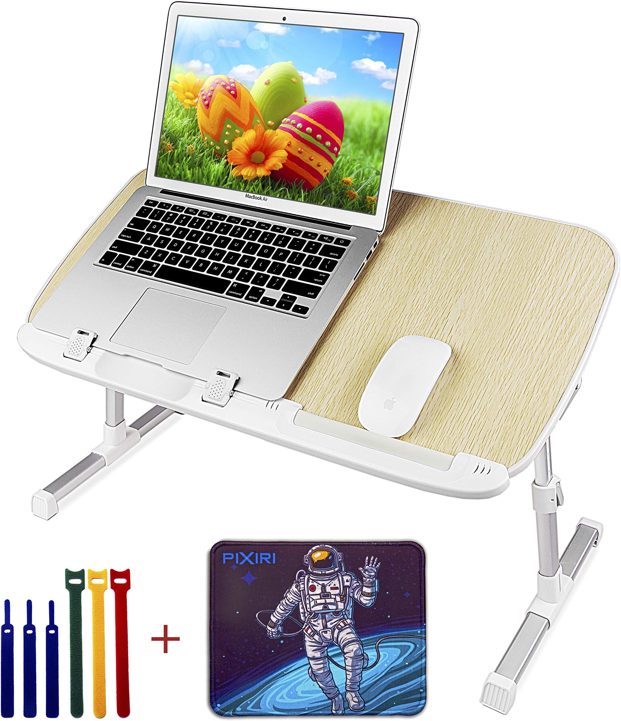 Laptop Stand for Bed with Mouse Pad and Tie, Pixiri Height Adjustable Lap Desk for Adults and Kids, Laptop Bed Tray, Foldable Laptop Desk, Portable Lap Table for Writing on Couch Sofa - Larger Size