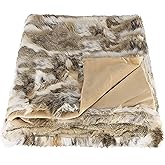 Natural Thick and Lush Pile Soft Microsuede Backing Genuine Rabbit Fur Throw Blanket, Tan, 50 in x 60 in