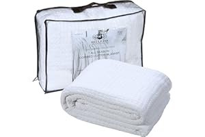 HILLFAIR 100% Soft Premium Combed Cotton Thermal Blanket– Twin Blankets – Soft Cozy Warm Cotton Blanket– Bed Throw Blanket– Twin Bed Blankets– All Season Cotton Blankets– White Twin Cotton Blankets
