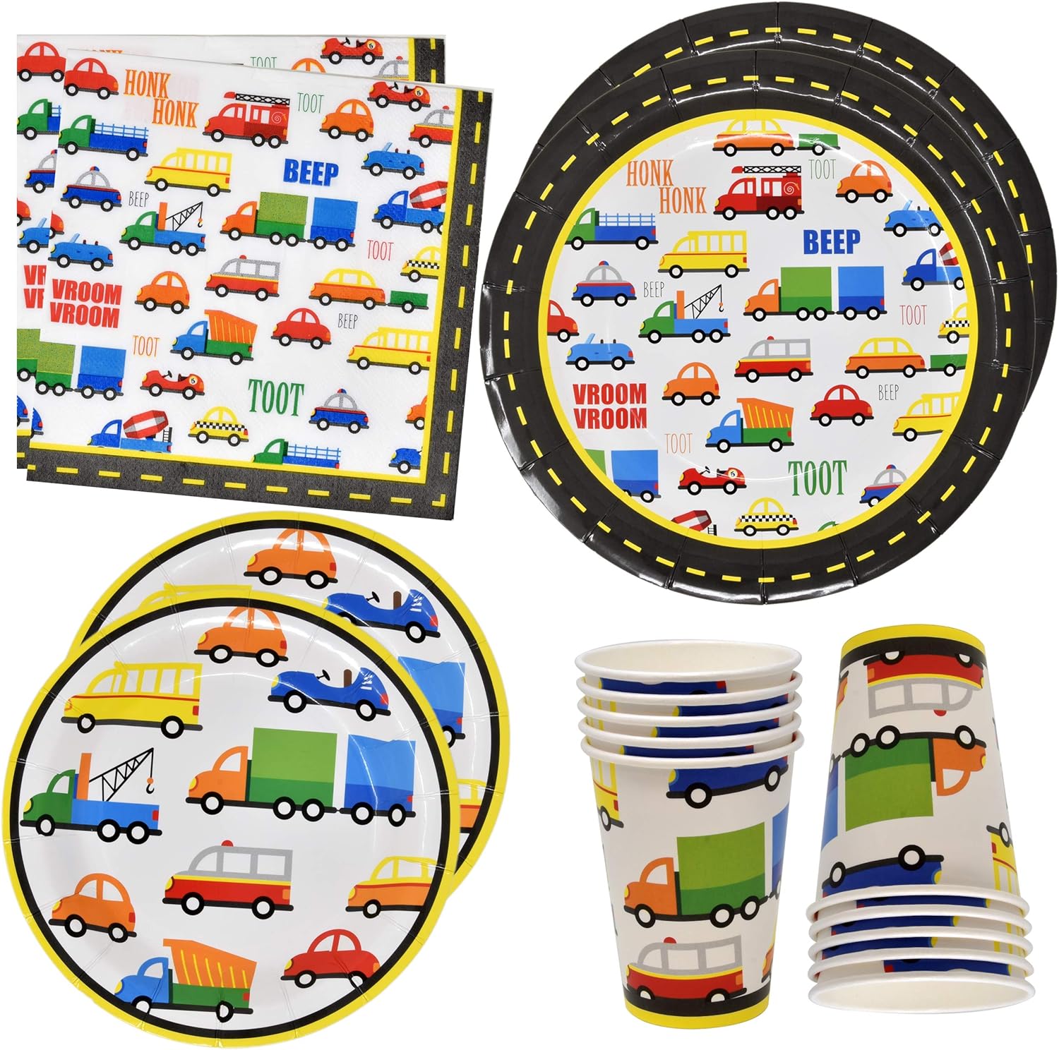 Traffic Jam Cars Trucks Transportation Party Supplies Tableware Set 24 9