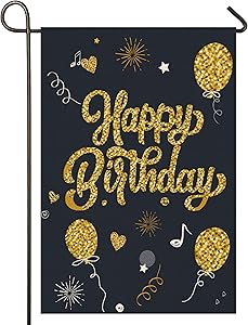 Atenia Happy Birthday Cake Burlap Garden Flag, Double Sided Birthday Cake Garden Outdoor Yard Flags (Garden Size - 12.5X18)