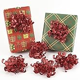 HUIHUANG Red Bows for Gift Wrapping Metallic Burst Curly Ribbon Bows Red Self Adhesive Christmas Gift Bows for Presents, Gift Wrapping, Party Favor, Treat Bags, Crafts, Wedding-5 inch x 6 Counts