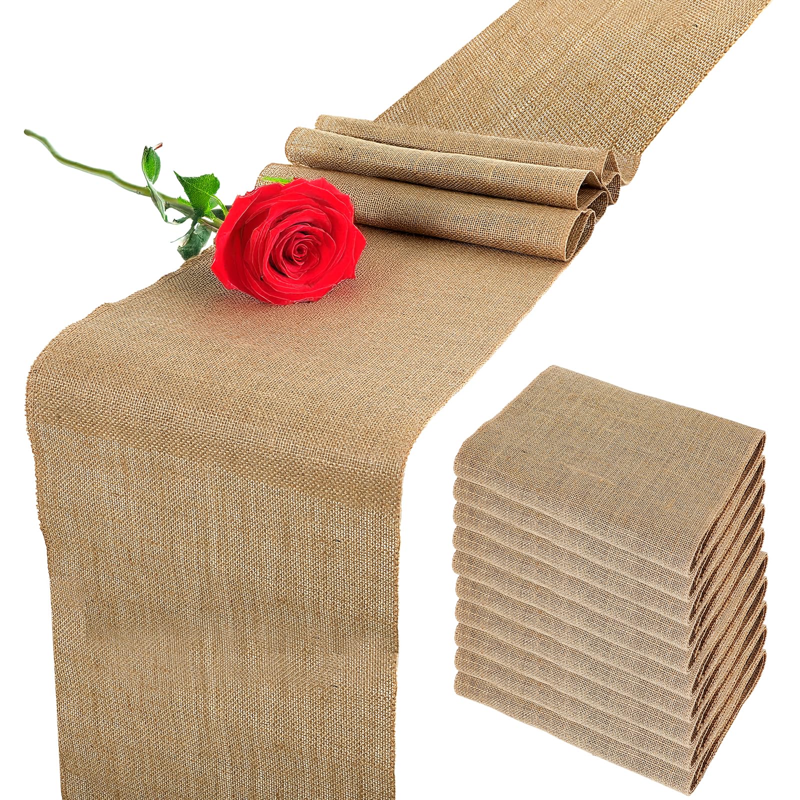 Photo 1 of 10Pcs Burlap Table Runners 11.81 x 70.8Inch Rustic Jute Table Runner for Country Vintage Wedding Banquet Decoration