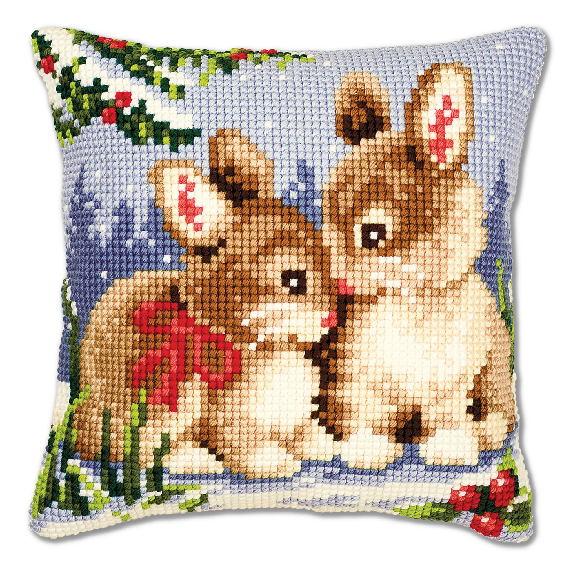 Vervaco Winter Scene Bunnies Cross Stitch Cushion, Multi-Colour