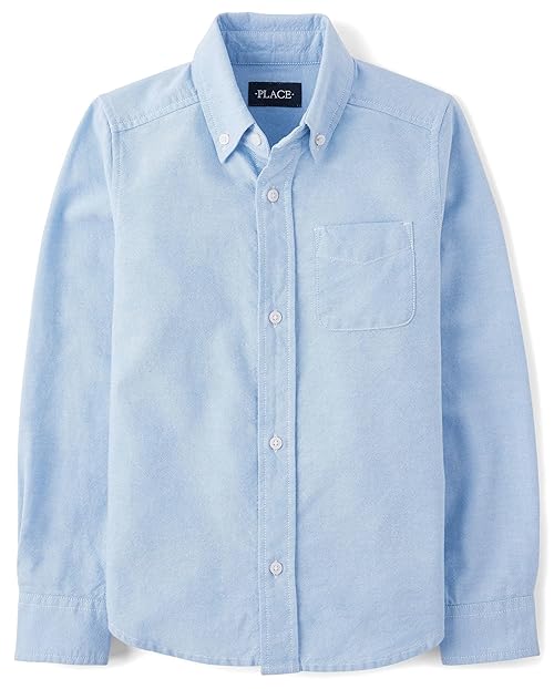 The Children's Place boys Long Sleeve Oxford School Uniform Button Down Shirt, Lt Blue, Large US