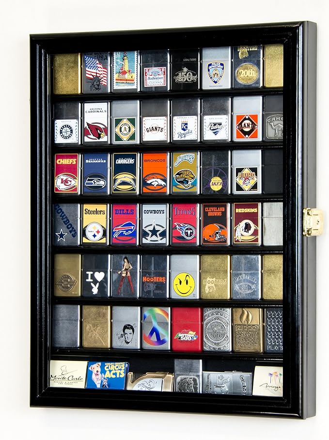 Zippo Lighter Display Case 30 Count Solid Hardwood Cabinet With Glass 
