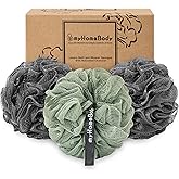 myHomeBody Large 70g Loofah Sponge, Bath Body Scrubber for Women, Men, Exfoliating Shower Pouf with Activated Charcoal - 2 Graphite Gray + 1 Sage Green, 3 Pack