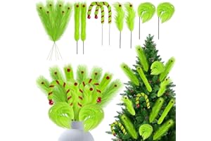 RunNico 14 Pcs Christmas Tree Furry Picks, Assorted Lime Green Curly Picks, Christmas Tree Topper Stem Ornaments for Xmas Par