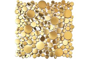 Blujellyfish Gold Tile for Kitchen Backsplash Wall Penny Round Bubble Tiles for Bathroom Shower Floor (Box of 5 Sheets)