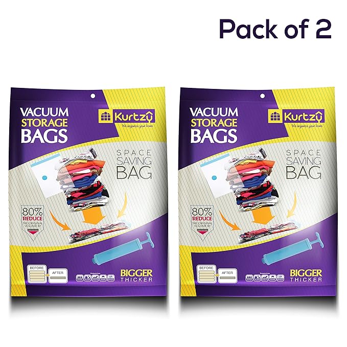 Kurtzy Vacuum Storage Reusable Ziplock Space Saver Bags 4 Small (40 cm x 60 cm), 4 Medium