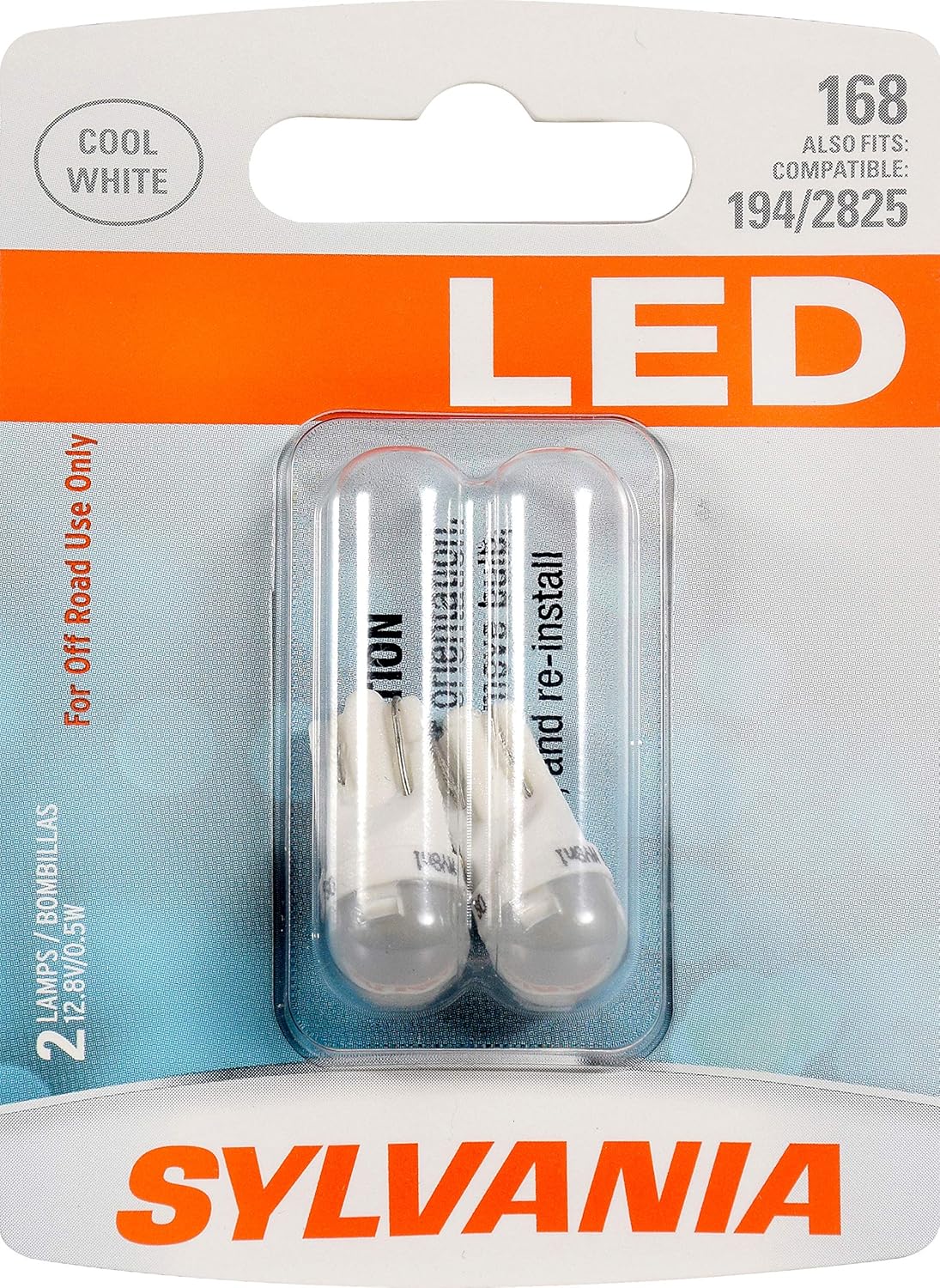 SYLVANIA - 168 T10 W5W LED White Mini Bulb - Bright LED Bulb, Ideal for Interior Lighting - Map, Dome, Cargo and License Plate (Contains 2 Bulbs)