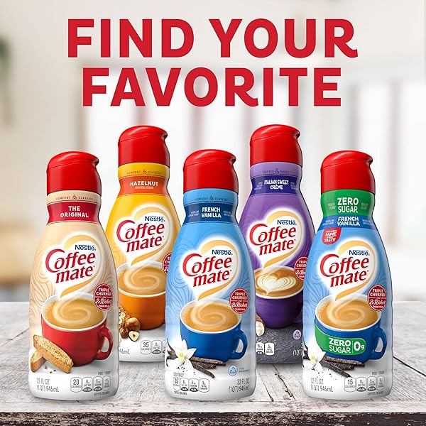 COFFEE MATE FRENCH VANILLA FLAVORED COFFEE CREAMER, SHELF STABLE, NON-DAIRY, GLUTEN-FREE, 6-PACK, 192 TOTAL SERVINGS, 16 FL OZ PER BOTTLE