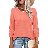 OFEEFAN Womens Tops Dressy Casual 3/4 Length Sleeve Shirts Fall Fashion 2026 Plus Size Lace Crochet Blouses Waffle Knit