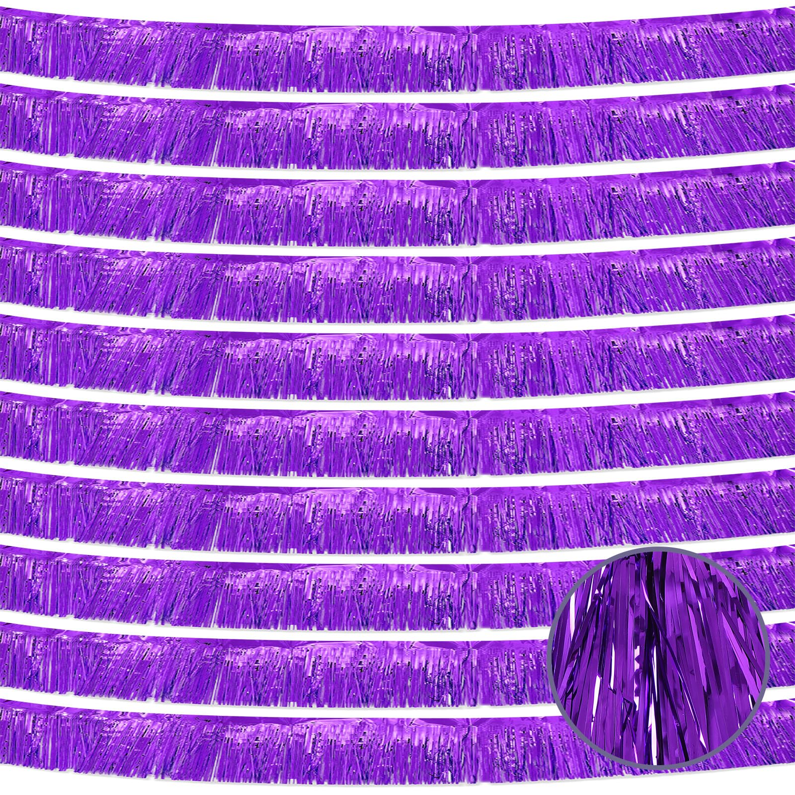 Photo 1 of 10 Pack 10 Feet Purple Fringe Garland Foil Fringe Garland Metallic Tinsel Streamers Fringe Backdrop Banner for Parade Floats Birthday Party Decorations Halloween Christmas Decoration (Purple)