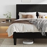 Allewie King Bed Frame, Corduroy Tufted Headboard, Black | Soft Corduroy Fabric, Adjustable Headboard, 1000 lb Capacity, Wooden Slats, No Box Spring Needed, Easy Assembly
