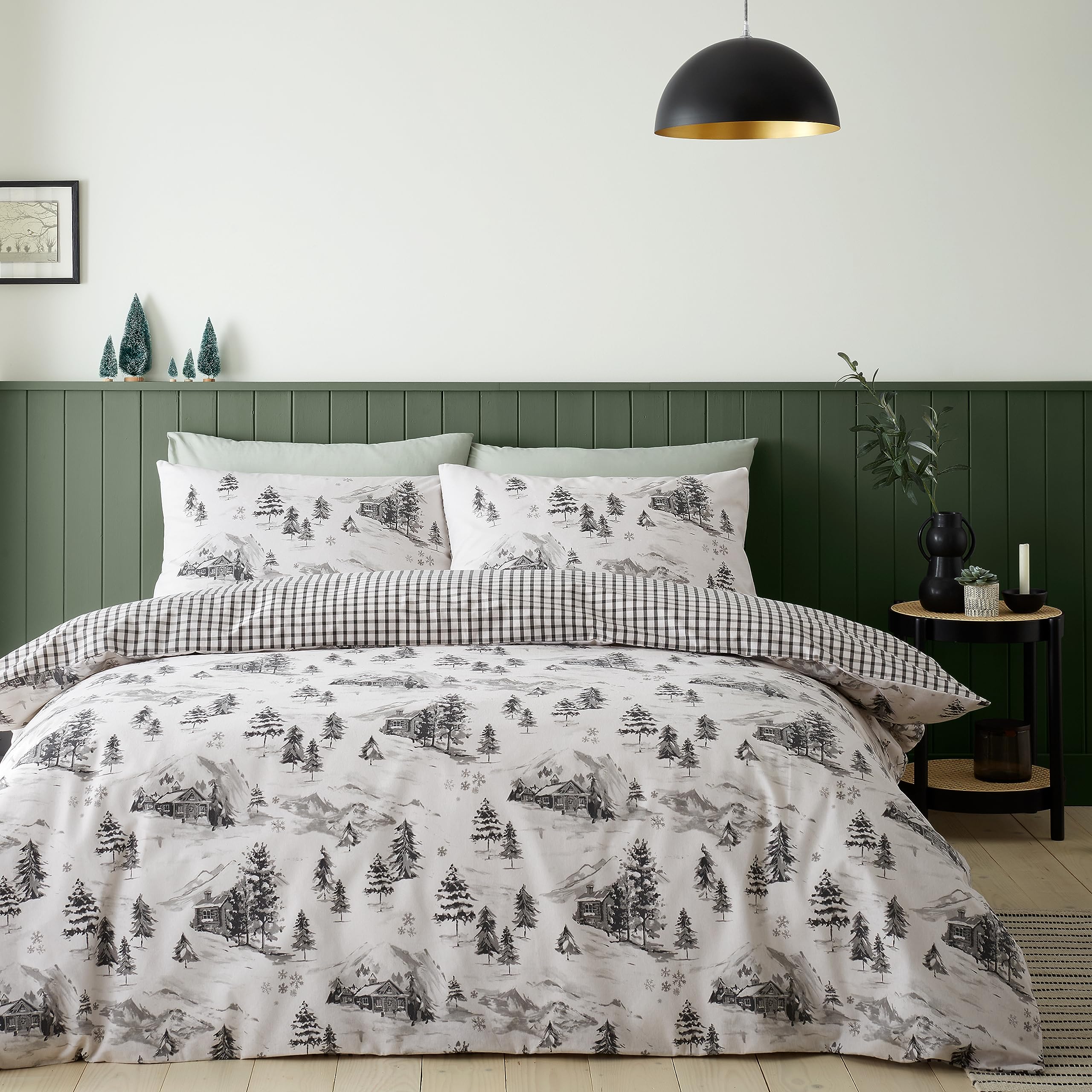 Catherine Lansfield Brushed Cotton Alpine Village Double Duvet Cover Set with Pillowcases Natural