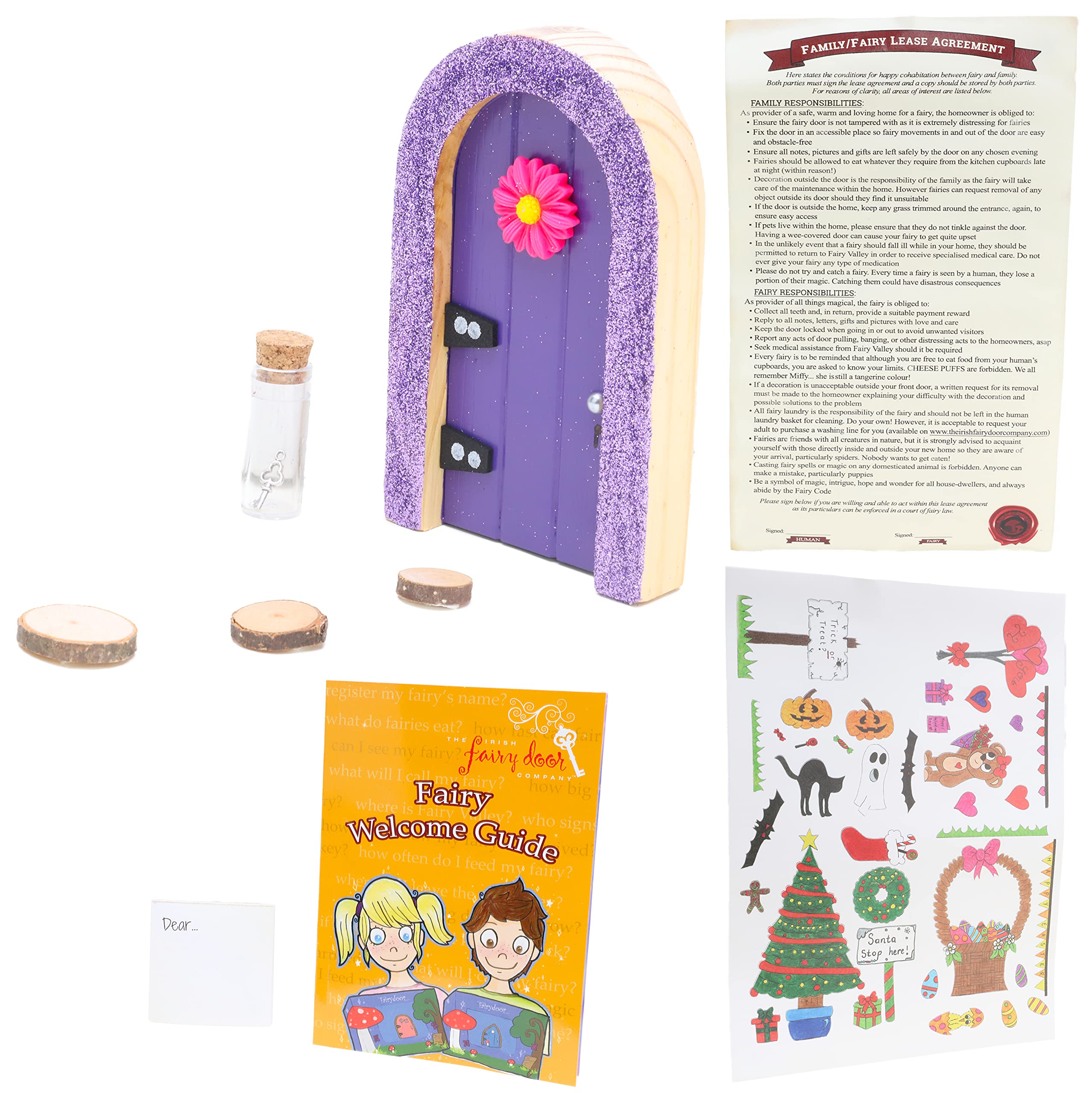 The Irish Fairy Door Limited Edition Gift Set - Exclusive Purple Door With Glitter Arch, Fairy Agreement & Accessories