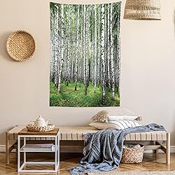 Lunarable Landscape Tapestry, Autumn Trees in Birch