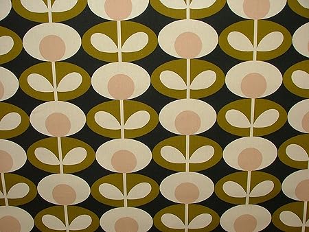 Orla Kiely Oval Flower Seagrass Designer Cotton Curtain Fabric
