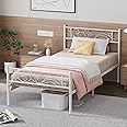 Weehom Twin Size Bed Frame with Headboard No Box Spring Needed Platform Single Bed for Kids, White