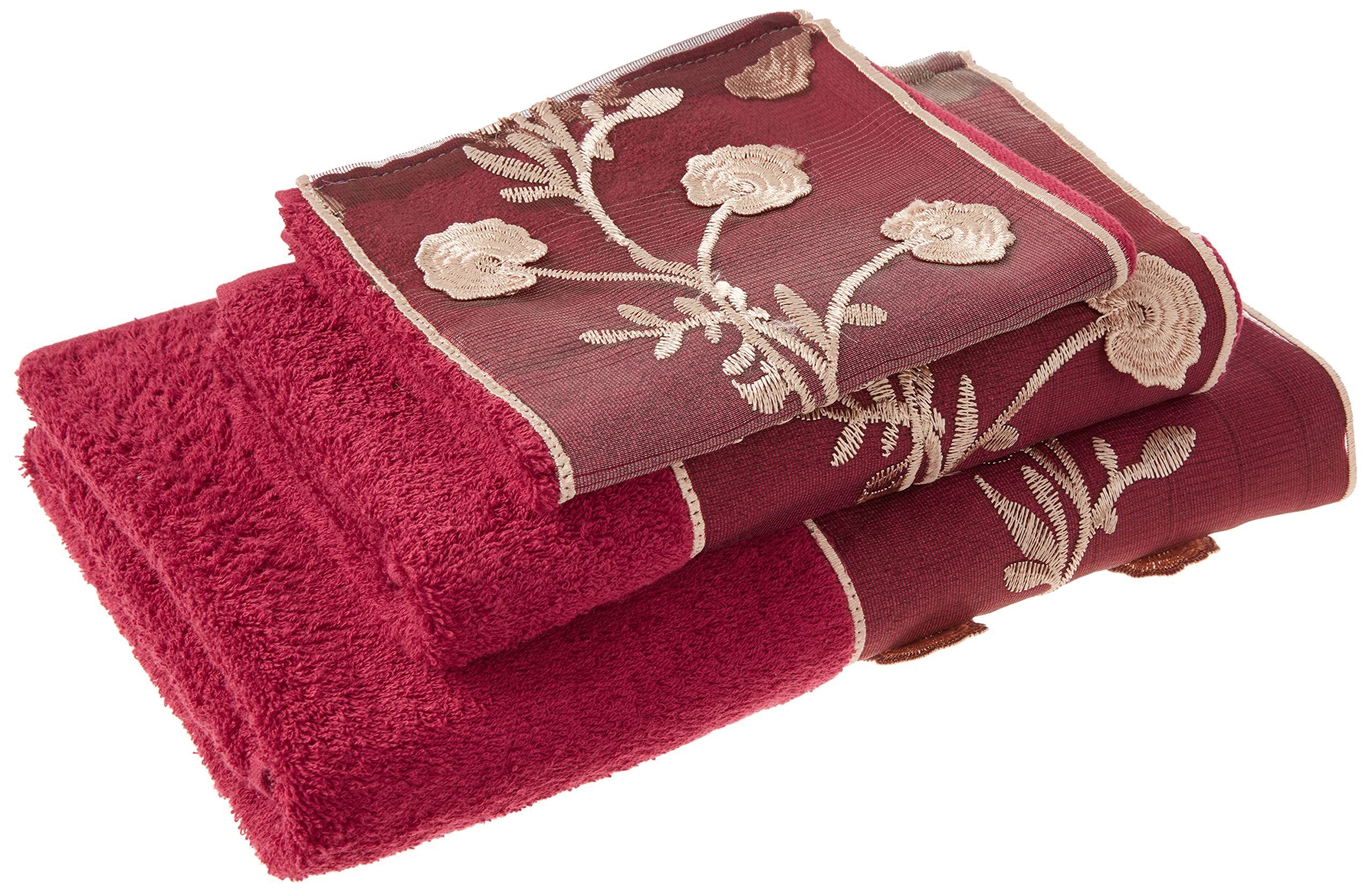 Popular Bath Ombre Rose Design Towel Set 3PC, Burgundy — image 1