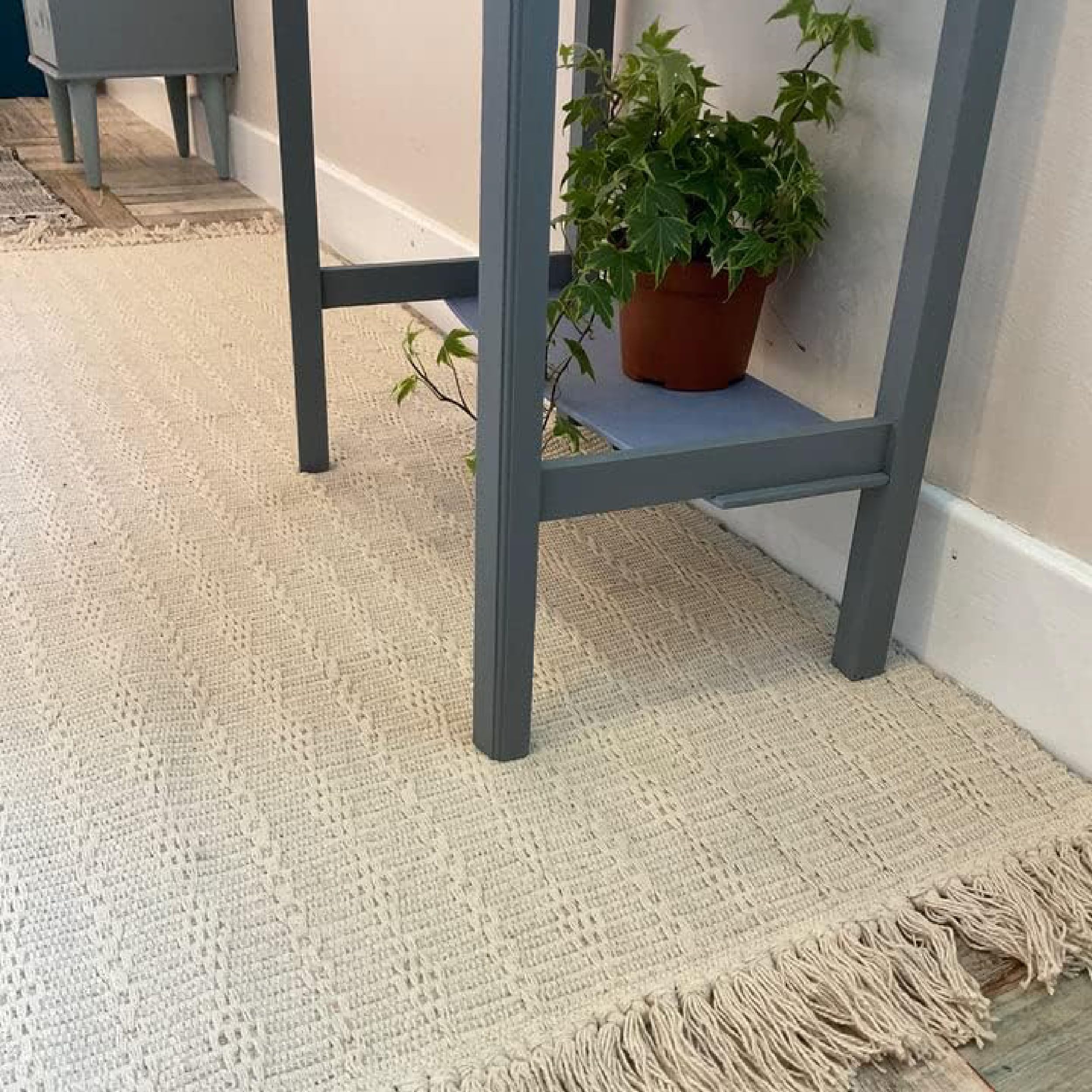 Second Nature Online - TARKARLI Small Cotton Rug | Ivory Cream | Textured Blanket Style Indian Mat with Fringes | Hand Woven | Eco-Friendly (Rectangular: 70x115 cm)