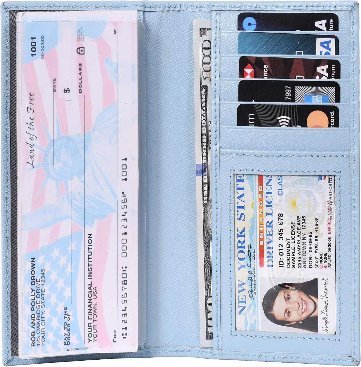 Leather Checkbook Cover Duplicate Checks RFID Blocking Slim