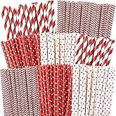 500 Pieces Valentine's Day Paper Straws 4 Styles Disposable Red and White Paper Drinking Straws Stripe Chevron Bicolor Stripe Dot Chevron Mix for Wedding Valentines Supplies and Party Favors