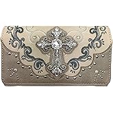 Zelris Western Silver Cross Turquoise Women Crossbody Wrist Trifold Wallet