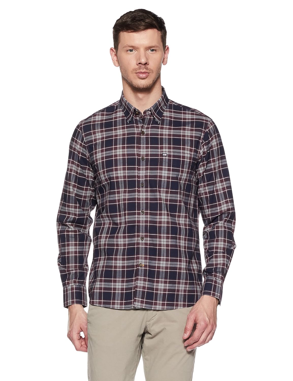 arrow sports men's checkered slim fit casual shirt