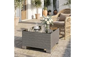 Outsunny 21.7" Square Patio Table, Small Outdoor Patio Coffee Side End Table with Tempered Glass Top, Metal Frame and Modern 