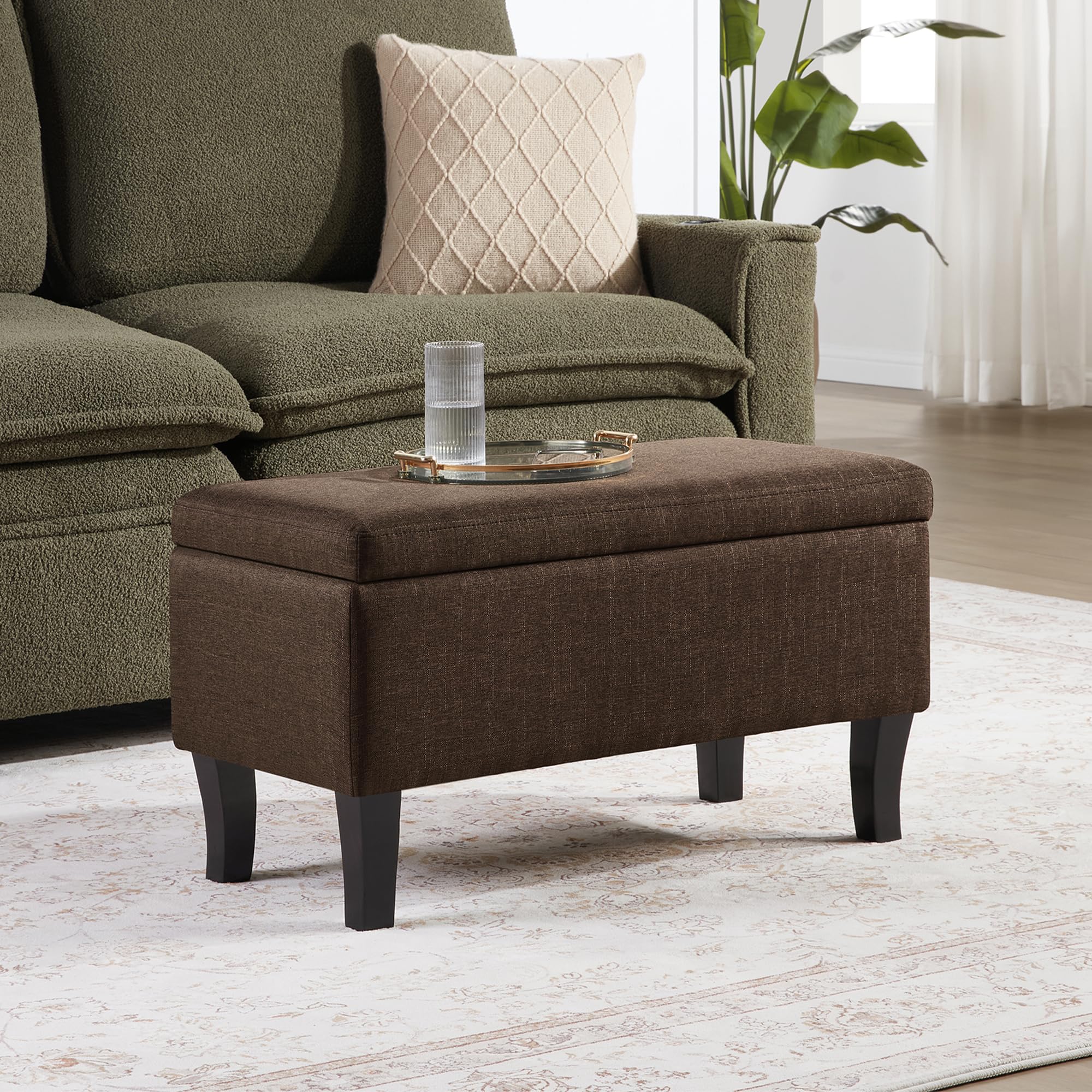 Convenience Concepts Designs4Comfort Winslow Storage Ottoman Bench 32" - Transitional Upholstered Footstool & Seat, for Living Room, Entryway, Hallway, & Bedroom, Medium Brown Fabric Image